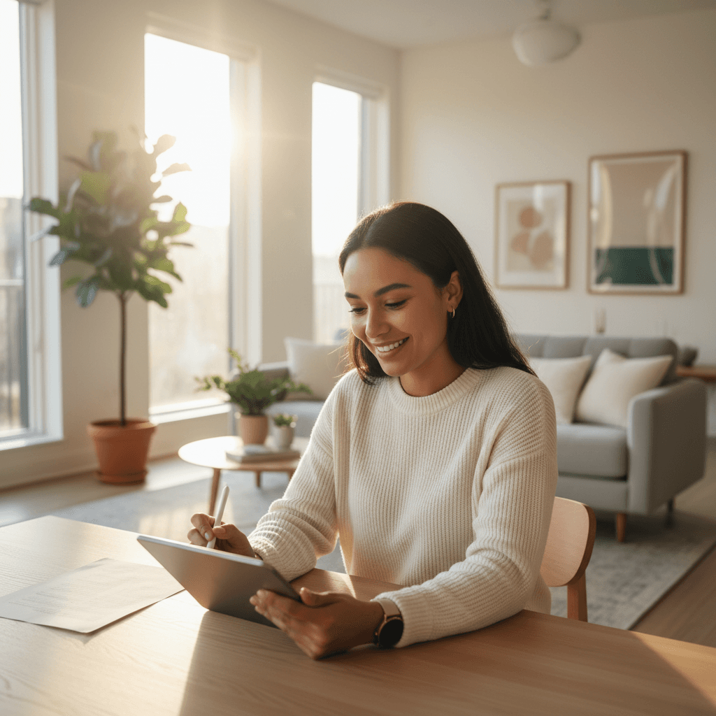 Tenant reviewing apartment listings on tablet
